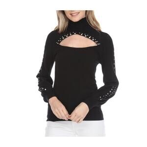 Women's Black Mock Neck Sweater Top Size S Studded Cutout Rain+Rose NWT
